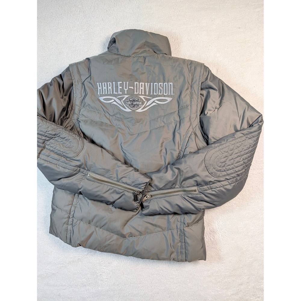 Harley-Davidson Gray Convertible Puffer Jacket Zip Off Sleeves Moto Vest W XSl